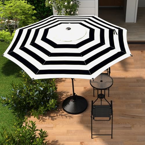Image of Abba Patio 9FT Lyon Outdoor Patio Umbrella Outdoor Table Umbrella with Push Button Tilt and Crank Market Umbrella 8 Sturdy Ribs UV Protection Waterproof for Garden Deck Backyard Pool, Black & Ivory