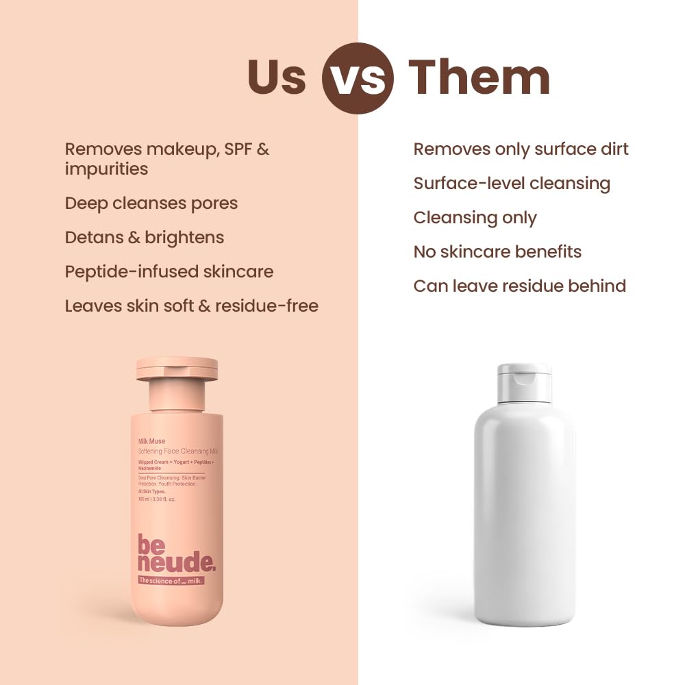 Be Neude Milk Muse Face Cleanser 100 ml with Peptides and Whipped Cream Deep Pore Non Drying Face Wash for Acne Prone and Sensitive Skin Hydrating Cleansing Milk 2