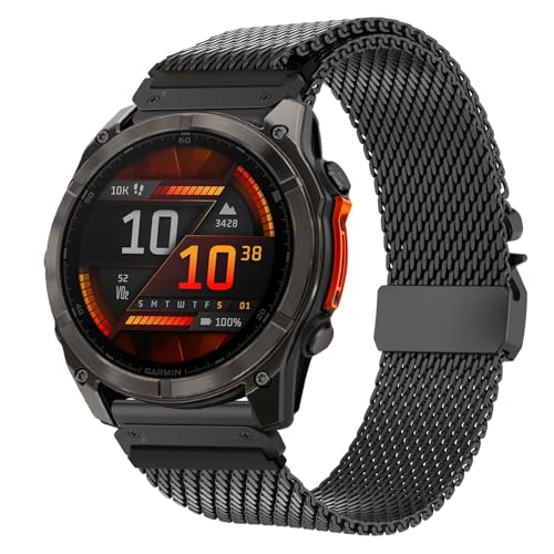 Titan Armband für Garmin Fenix 8 51mm Neues Design-Verschluss 26mm Quick Fit Milanaise Armand für Garmin Fenix 7x/7x Pro/6x/6x Pro/5x/5x Plus/3/3 HR Enduro 2 Instinct 2X Epix Pro 51mm Descent MK1