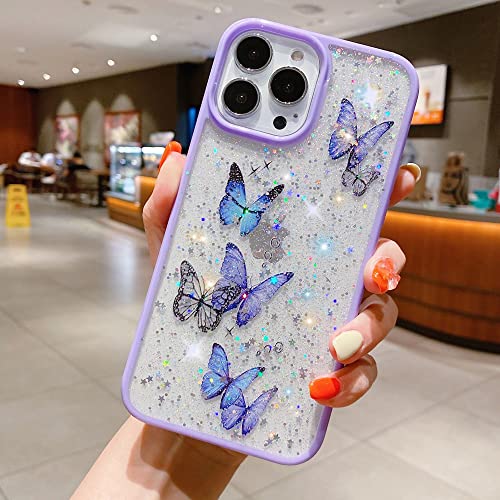 Zaxgf Coque Compatible avec iPhone 13 Pro,Ultra Mince Coque en Silicone pour iPhone 13 Pro Etui de Protection Soft pour Les Filles Femme Etui pour Téléphone pour iPhone 13 Pro,Papillon Violet Cover