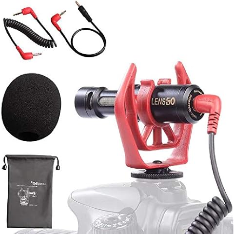 Phone Camera Microphone, LENSGO LWM-DMM1 Cardioid Directional External Universal Shotgun Video Mic with Shock Mount/Windscreen for Android iPhone Smartphone Canon Nikon DSLR Camera Video Recording Cover