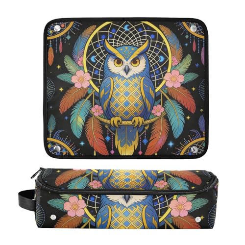 Estuche de viaje 2-en-1 para rizador y plancha de pelo, con alfombrilla resistente al calor y cierre impermeable, organizador para planchas y rizadores con diseño tribal búho atrapasueños miniatura 3