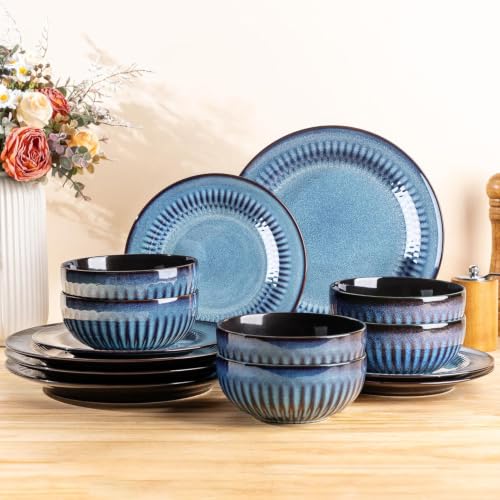 Image of LERATIO Ceramic Dinnerware Sets for 4,12-Pcs Porcelain Plates and Bowls Set