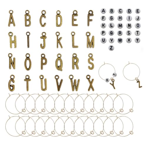 LB-LAIBA Wine Glass Identifier Marker Name tag set, alphabet wine glass Charm, wine glass ring 26 pieces