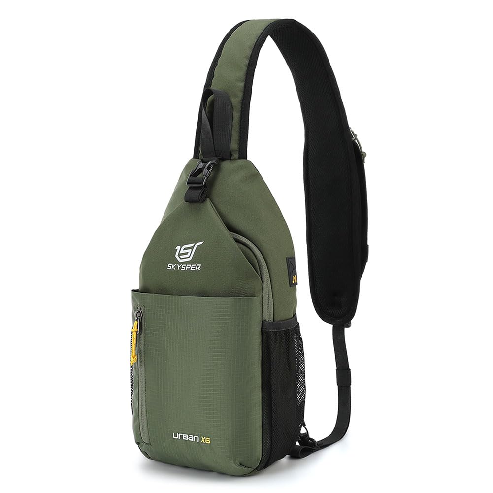 SKYSPER Sling Bag Crossbody Backpack - Chest Shoulder Cross Body Bag Travel Hiking Casual Daypack for Women Men(Army Green)