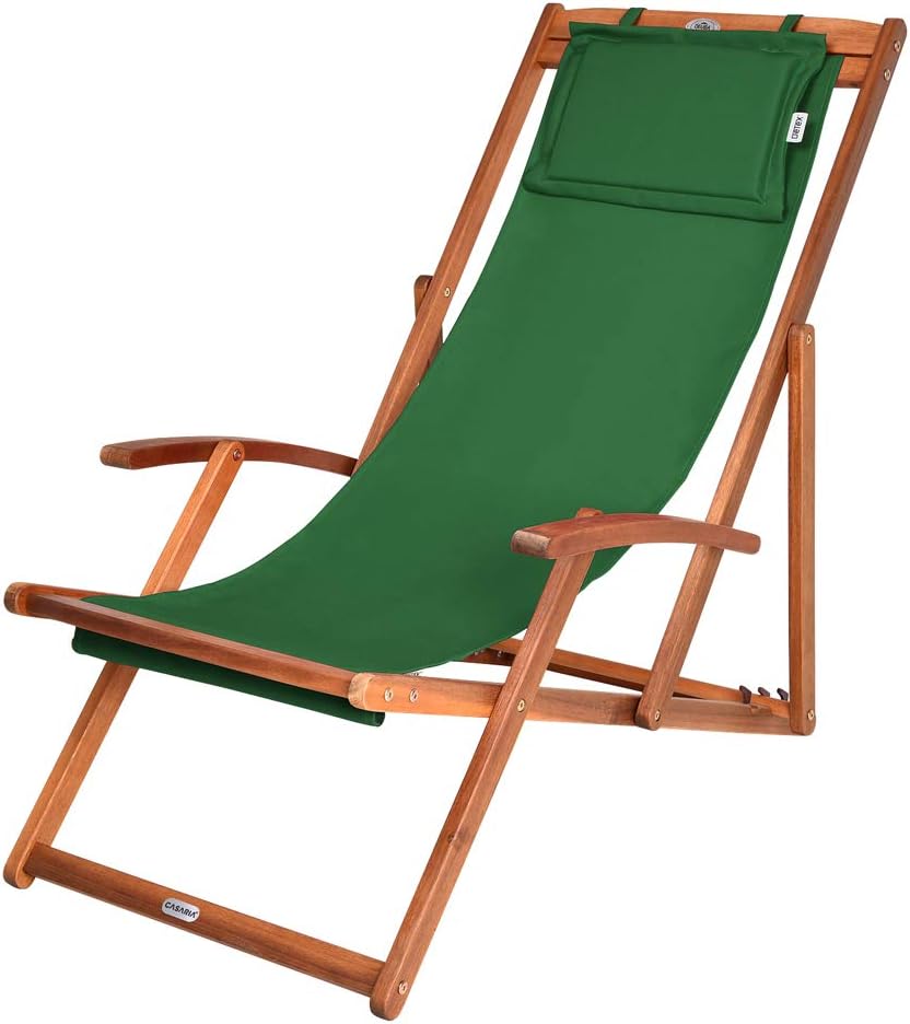 Wooden Deck Chair Fabric Folding Garden Chairs made of Hardwood Green
