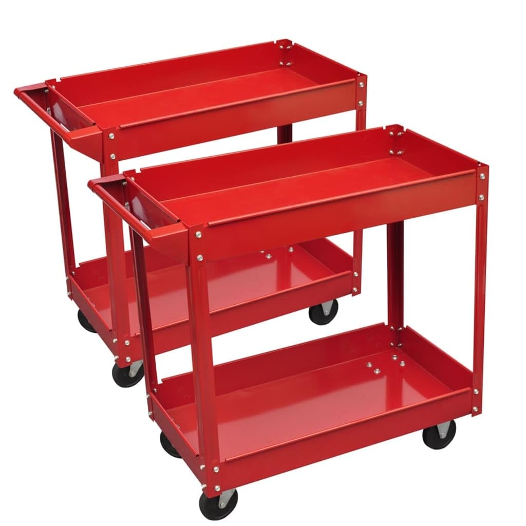 Genérico Carrito de Herramientas de Taller 2 uds 2 estantes Rojo 100 kg,Bricolaje,Herramientas,Carretillas de carga-140155