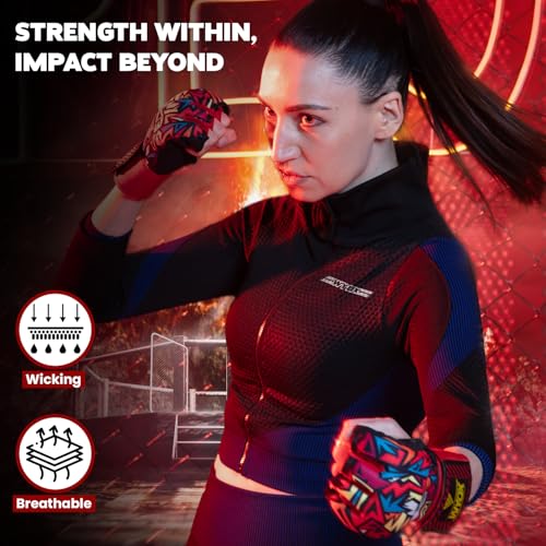 Image of WYOX Neoprene Gel Boxing Hand Wraps Inner Gloves for Men & Women - 80cm /31in Quick Wrist Strap, Padded Knuckle Protection, Fingerless MMA Muay Thai Kickboxing Wraps for Training & Martial Arts