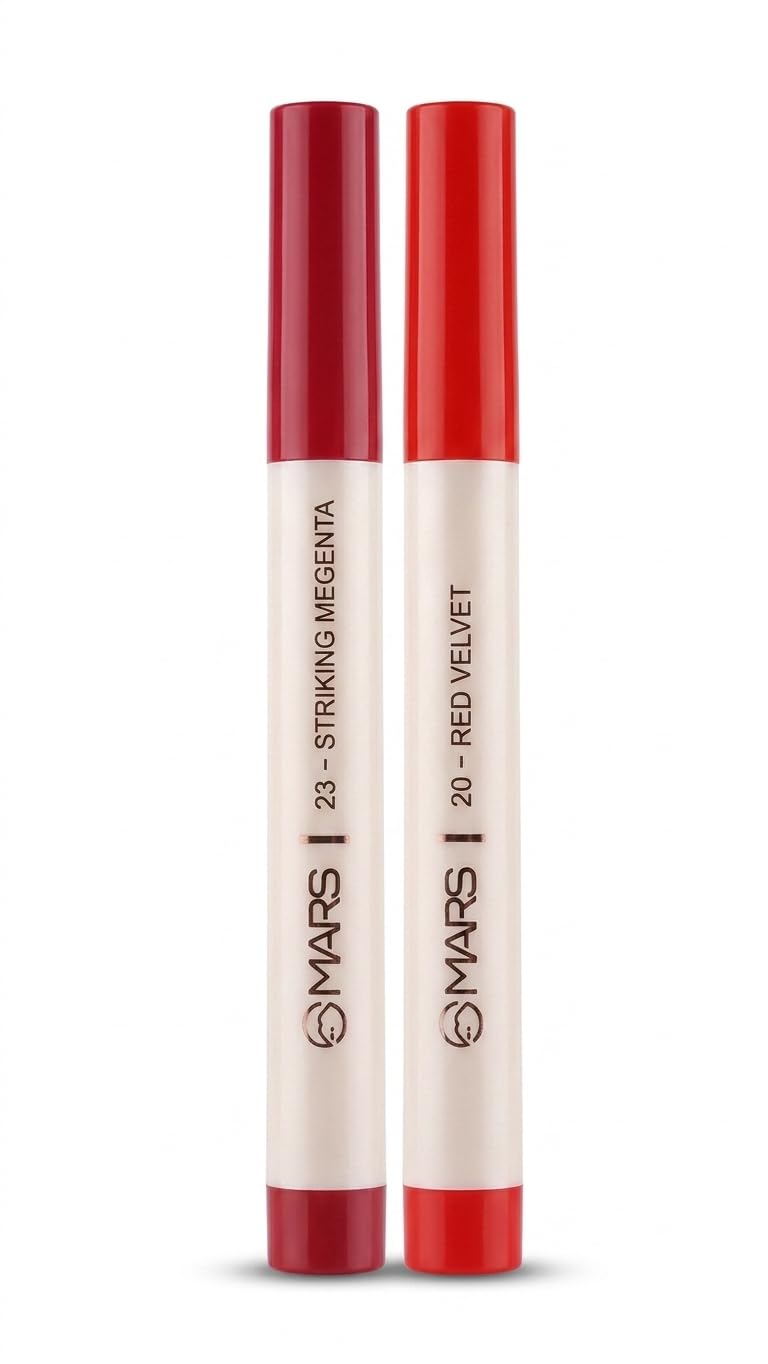 Premium Dou Ended Lipstick Crayon, Set of 2 (Striking Megenta & Red Velvet) - 24HR Matte Wear, Transfer-Proof, Creamy Hydration Formula for Ultra-Pigmented, Smudge-Resistant Color-image-19
