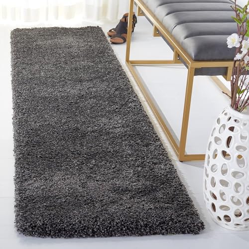 Image of VASAC Carpet for Hallway, Kitchen, and Modern InteriorsCarpetCozy Shag Runner for Living Room, Bedroom & Office Decor ETC Size 1.5x3 feet, Patten-Solid Dark Grey