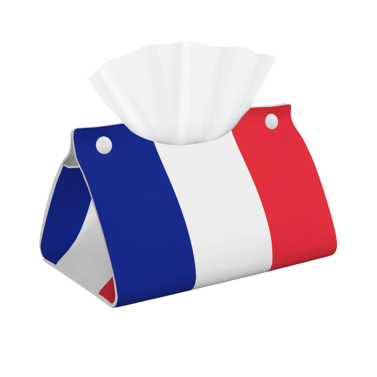 French Flag Print Long Tissue Box Cover Holder Foldable Leather Organizer for Vanity, Nightstand, Desk & Bathroom