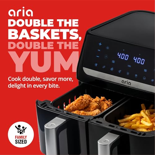 Aria-10Qt-Dual-Air-Fryer-with-2-Baskets-Smart-Sync-Dual-Air-Fryers-Easy-Clean-Dishwasher-Safe-Double-Basket-Large-Sized-for-Family-Meals-XL-Touchscreen-Display-8-Meal-Presets-Black Aria 10Qt Dual Air Fryer with 2 Baskets Smart Sync Dual Air Fryers Easy Clean Dishwasher Safe Double Basket Large Sized for Family Meals XL Touchscreen Display 8 Meal Presets Black