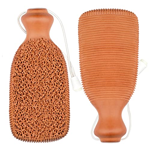 American Fur Premium Terracotta Foot Scrubber, Natural Pumice Stone Foot Scrubber, Pedicure Tools, Callus Remover, Foot Exfoliator, Skin Care Kit, 2-Sidded Shower Foot Scrubber