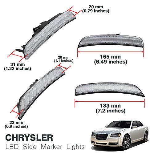 Clear Lens Amber/Red Full LED Front Rear Side Marker Light Kits for Chrysler 300 2015 2016 2017 2018 2019 LED Turn Singal Lights Powered by Total 180-SMD LED, Replace OEM Sidemarker Lamps