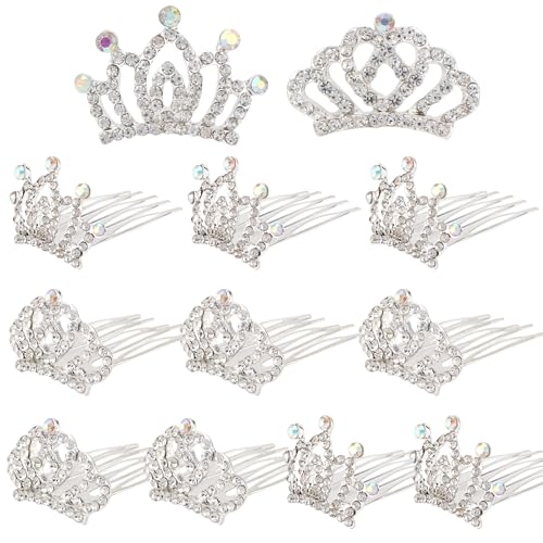 kilofly - kilofly 12pc Princess Party Favor Mini Tiara Hair Comb Clip Crystal Rhinestone Crown