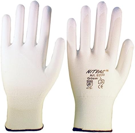 Nitras 6200 Nylon Gloves PU White, Size XL / 9