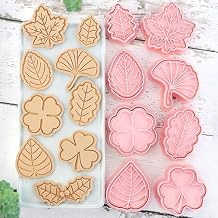 8 Piece Leaf Cookie Cutter Set, Autumn Shapes for Baking, Maple, Oak, Holly, Shamrock, Ginkgo, 4 leaf Clover Embossed Biscuit Cutters Molds for Fall, Thanksgiving, Holiday & Party Treats Fall