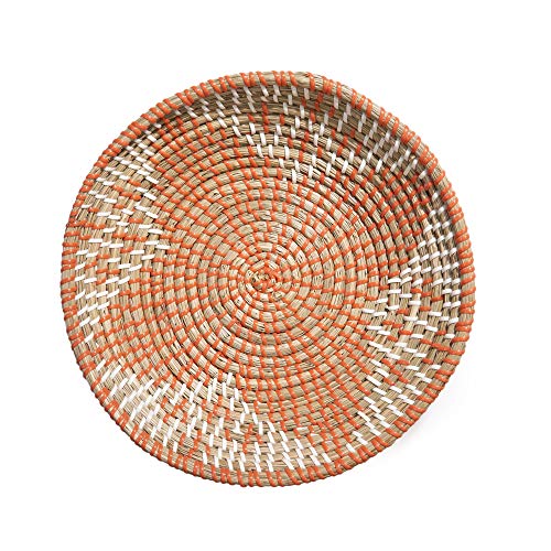 Woven Fruit Basket Seagrass Wall Decor - Boho Decor for Home, Living Room, Kitchen - Natural and Orange Bohemian Basket Bowl 11.8' Diameter