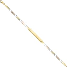 GoldenMine 14k Tri Color Gold Figaro 3+1 ID Bracelet - 7.5"