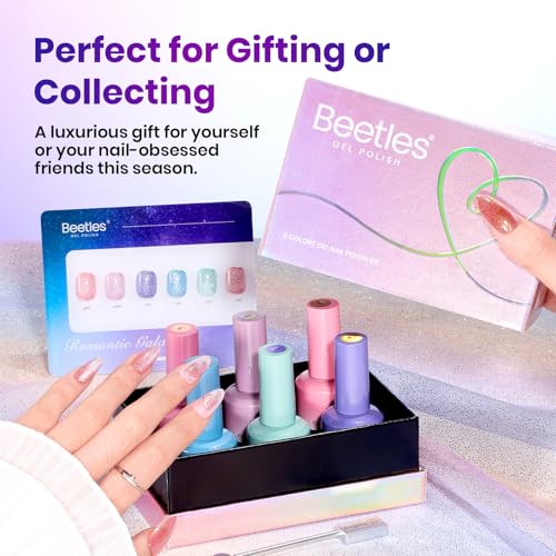 Image of Beetles Stardust Whisper Cat Eye Gel Polish Set - 6 Colors 15ML Full Size Spring Gel Polish Kit Glitter Cat Eye Pink Blue Purple Red Green Velvet Gel Magnet Soak Off UV French Nail Art Manicure Gifts