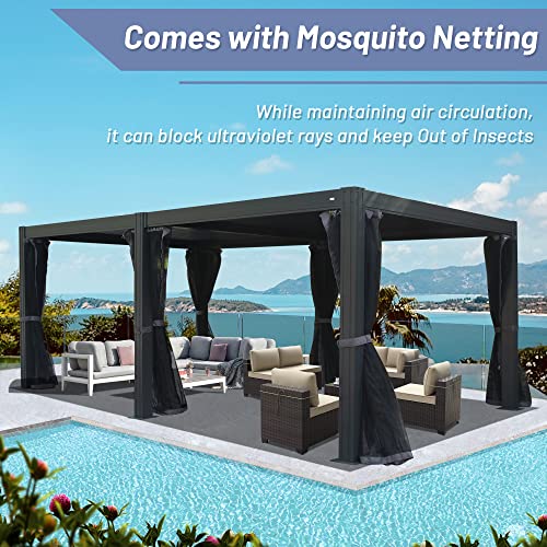 Domi Louvered Pergola, 12X20Ft Outdoor Pergola, Aluminum Pergola With Adjustable Roof, Metal Pergola Gazebo With Mosquito Netting For Patio, Backyard, Deck, Garden, Lawns(Gray) #TOP5