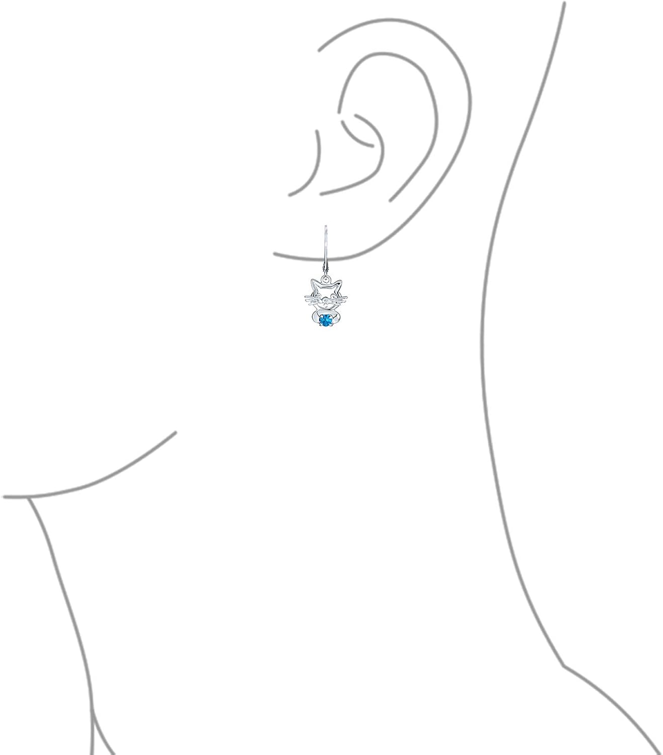 Small Kitty Kitten Animal Pet Blue CZ Accent Dangle Cat Earrings For Women Teen .925 Sterling Silver Leverback - Image 4