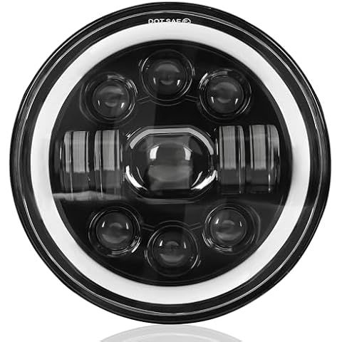 7 Inch Motorcycle Headlight, 7''Round LED Headlights DRL Halo Ring Angle Eyes Turn Signal Lights Hi/Lo Beam Head Light Compatible with Harley Headlamp Softail Road King Glide Motorcycle Honda Yamaha Cover