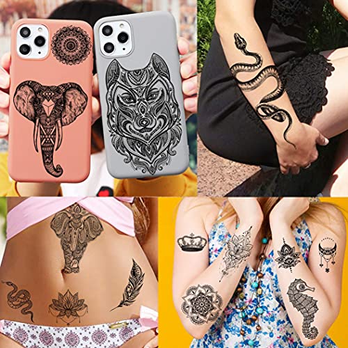 Shegazzi 58 Sheets Black Lace Temporary Tattoos For Women Girls, Large Lotus Mandala Flower Snake Elephant Butterfly Fake Tattoos Adults Kit, Indian Tribal Skull Tattoos Arm Sleeve Neck Tatoos Wedding #TOP1