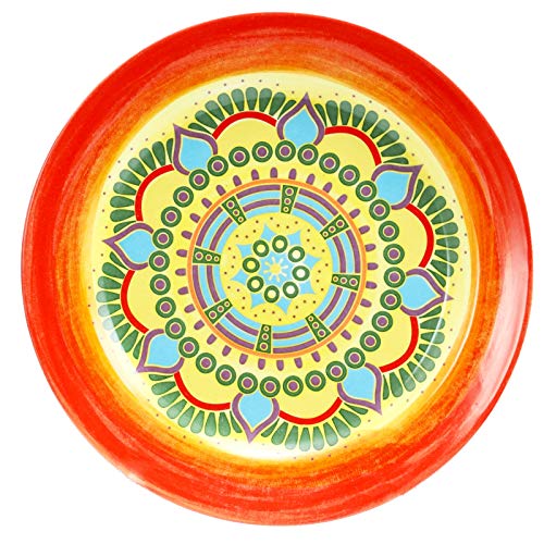 Elama Multicolored Round Stoneware Mandala Pattern Dinnerware Set, 16 Piece, Red #TOP2