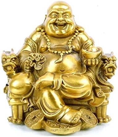 WEALTHCOMING Fengshui Buddha Statue for Lucky & Happiness God of Wealth,Laughing Buddha on Emperor`s Dragon Chair,Brass Buddhist Statues and Sculptures Home Decor Congratulatory Gifts (Medium)