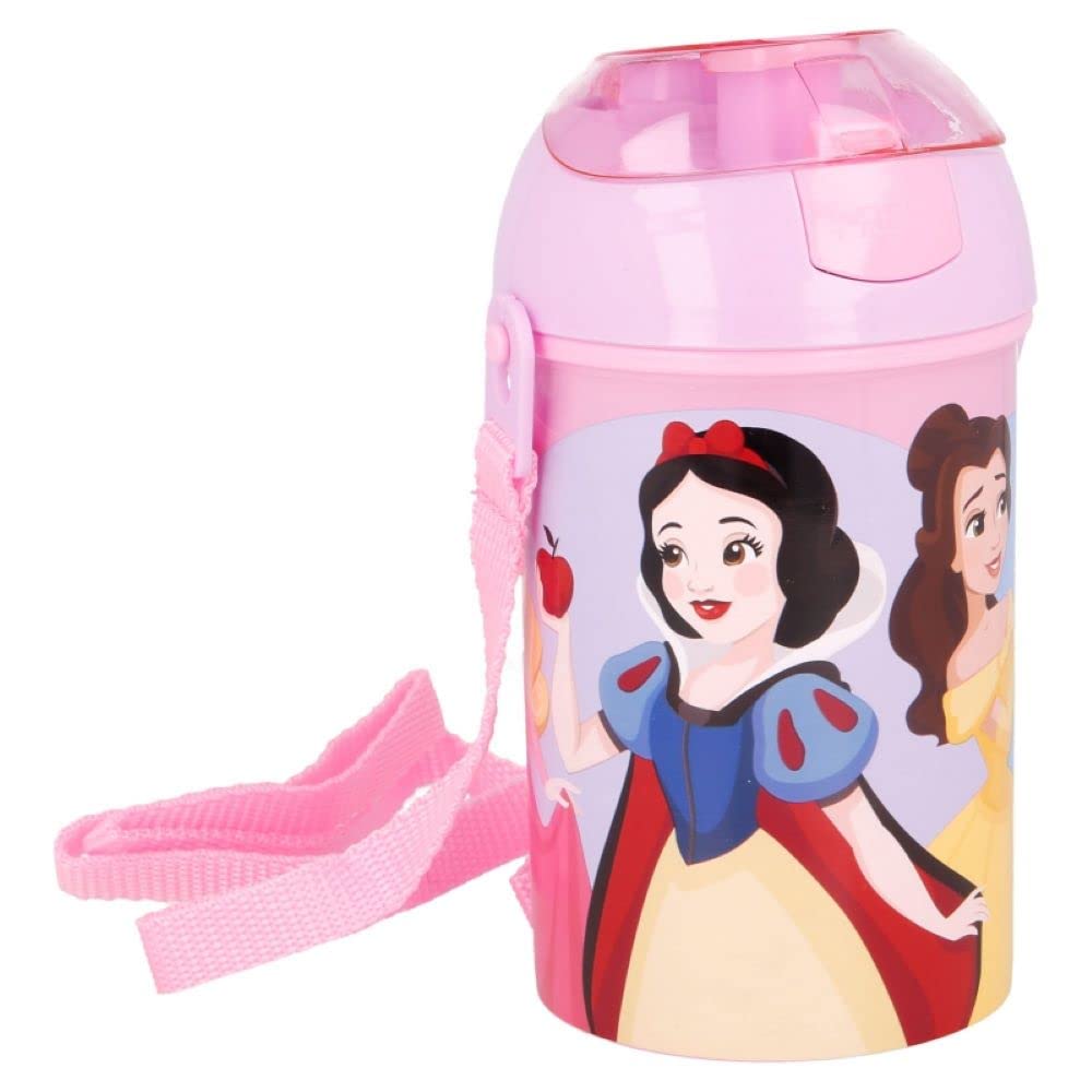 OM SUPPLIES Disney Princess Pop Up Water Bottle Drink Bottle Flask with Neck Cord for Easy Carry School Lunch Kids Childrens 450ml
