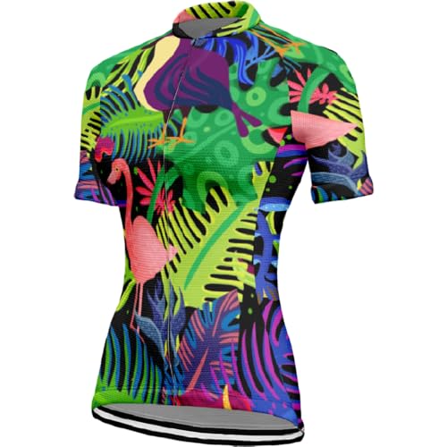 Mateju Maillot Ciclismo para Mujer, XS-3XL Manga Corta Ropa Ciclismo Cómodo Transpirable Exterior, Verano Secado Rápido Camisetas Manga Corta Camiseta Elástico (Plantas Tropicales,XXL)