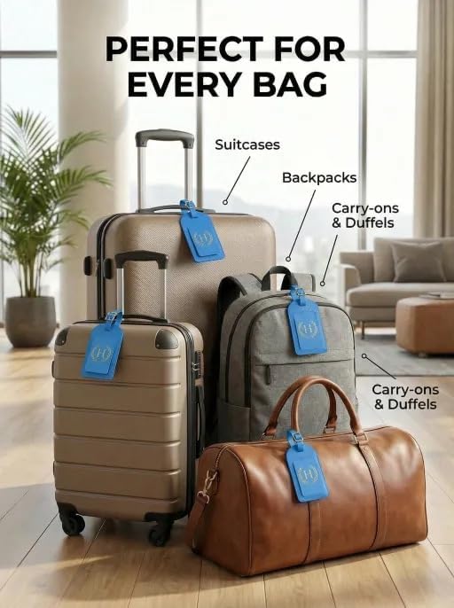 Luggage Tags for Suitcases 6 Pack PU Leather Travel Bag Tags with Privacy Cover & Stainless Steel Buckle, Vegan Leather Name ID Labels for Travel Bags, Cruise, Airline, Backpack, Baggage Identifier(H) - Image 6