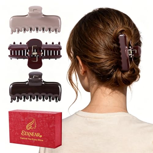 ETANEAR Rectangle Hair Claw Clips 3-Pack