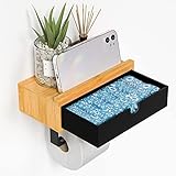 Black Toilet Paper Holder with Shelf - Bathroom Toilet Paper Holder Wall Mount Modern Phone Holder T