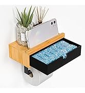 Black Toilet Paper Holder with Shelf - Bathroom Toilet Paper Holder Wall Mount Modern Phone Holde...