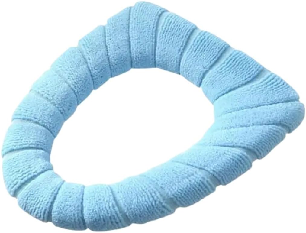 Flexible 4pcs Winter Warm Toilet Seat Cover Closestool Mat Washable Bathroom Accessories Knitting Pure Color Soft O-Shape Pad(Blue)