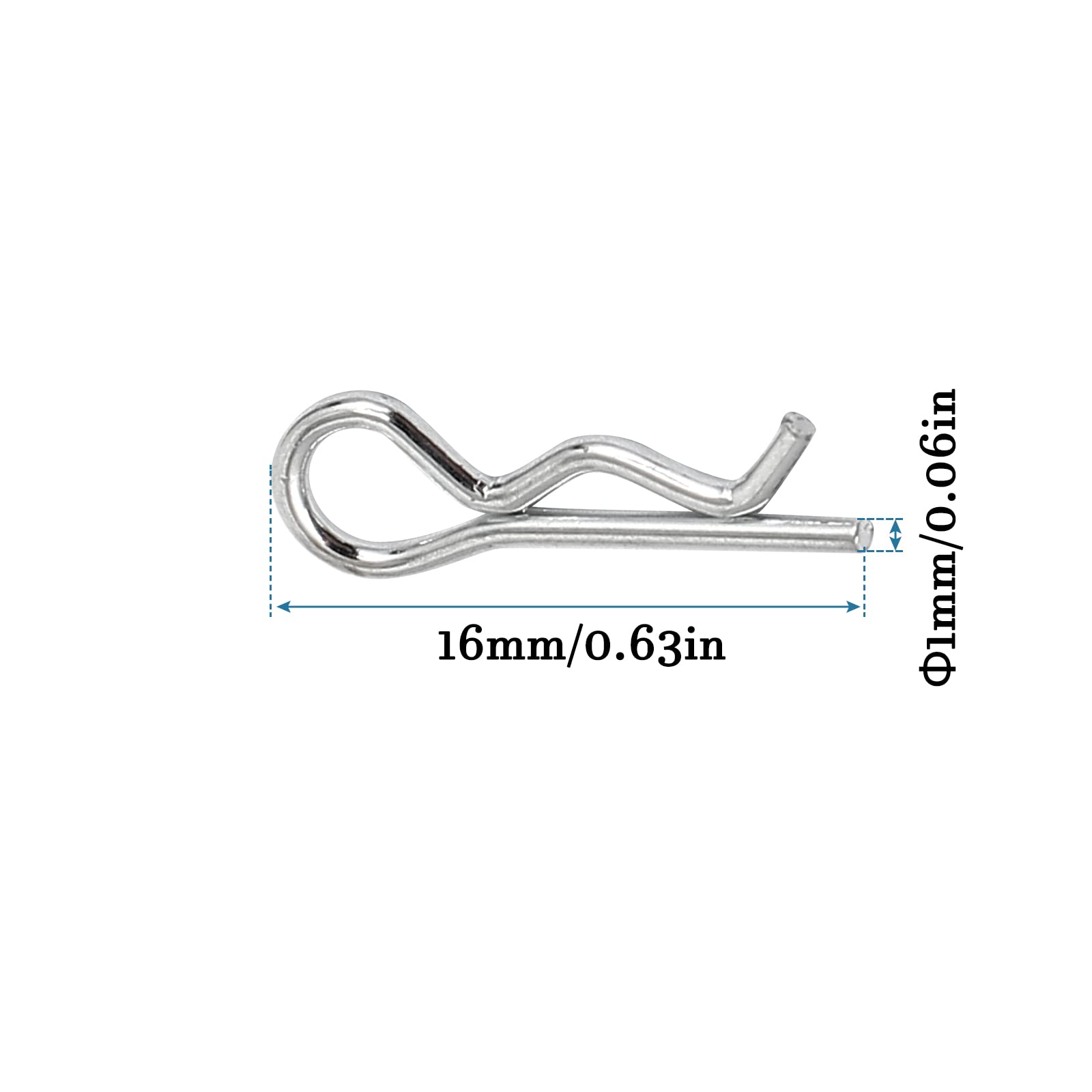 QUARKZMAN R Sagomato Molla Coppiglia Clip Perno x 50pz Carbonio Acciaio Fissaggio Assortimento Fissaggio Capelli Perno per Fattoria e Attacco Perno Blocco Sistemi, [Argento Tono, 1mm x 16mm]