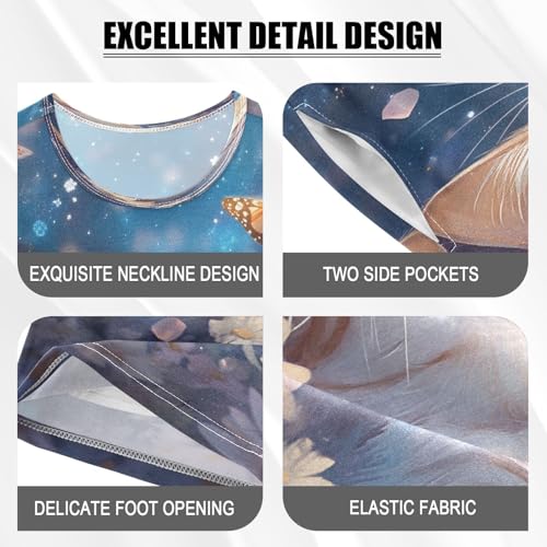 ALAZA Cat Butterfly Flower Blue Watercolor Pajamas Set Short Sleeve Cotton Sleepwear Summer Pjs 2 Piece 5-14Y4