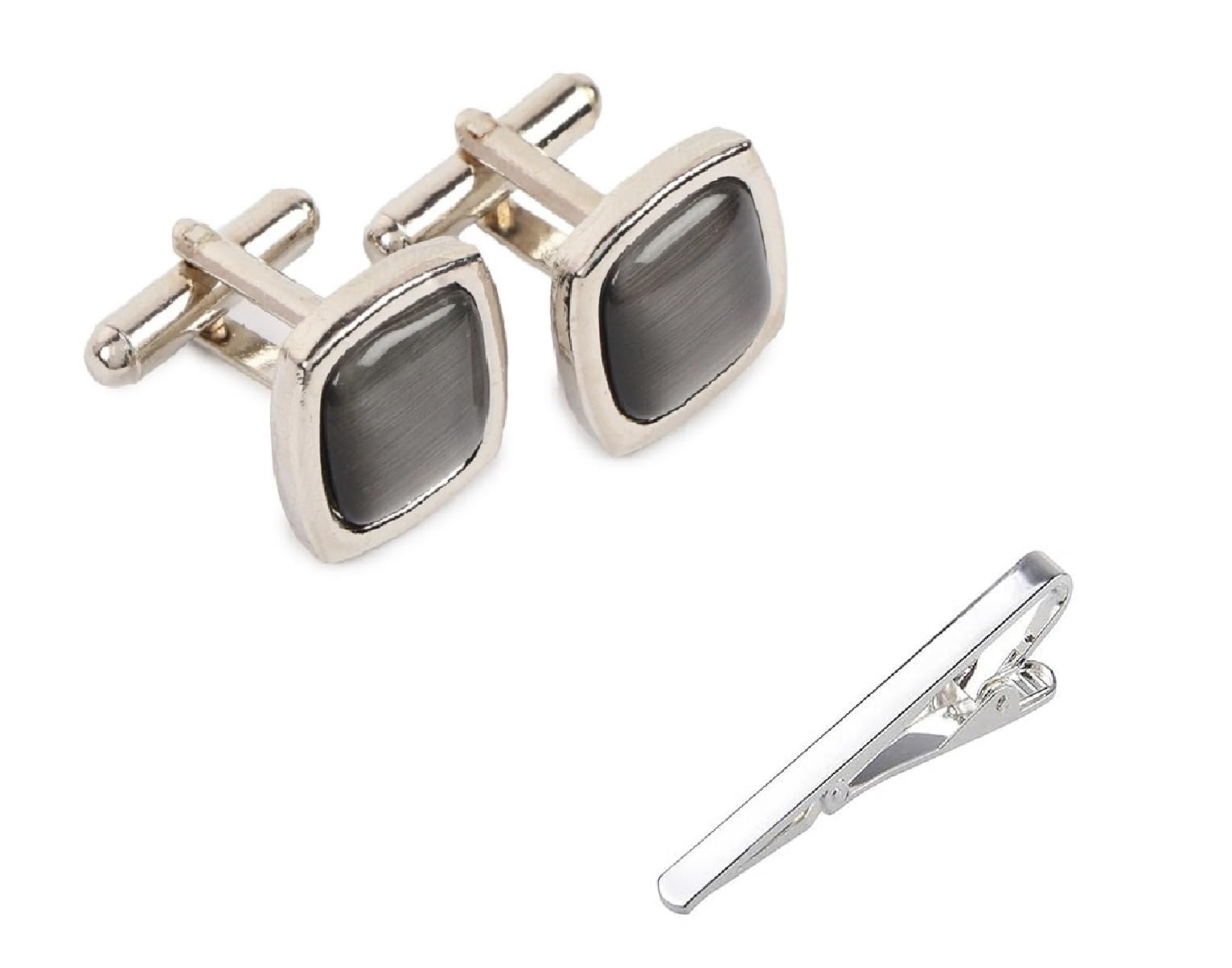 Stainless Steel Grey Cufflink With Silver Tie Pin for Men – Durable, Perfect for Shirts – Includes Elegant Velvet Pouch-image-20