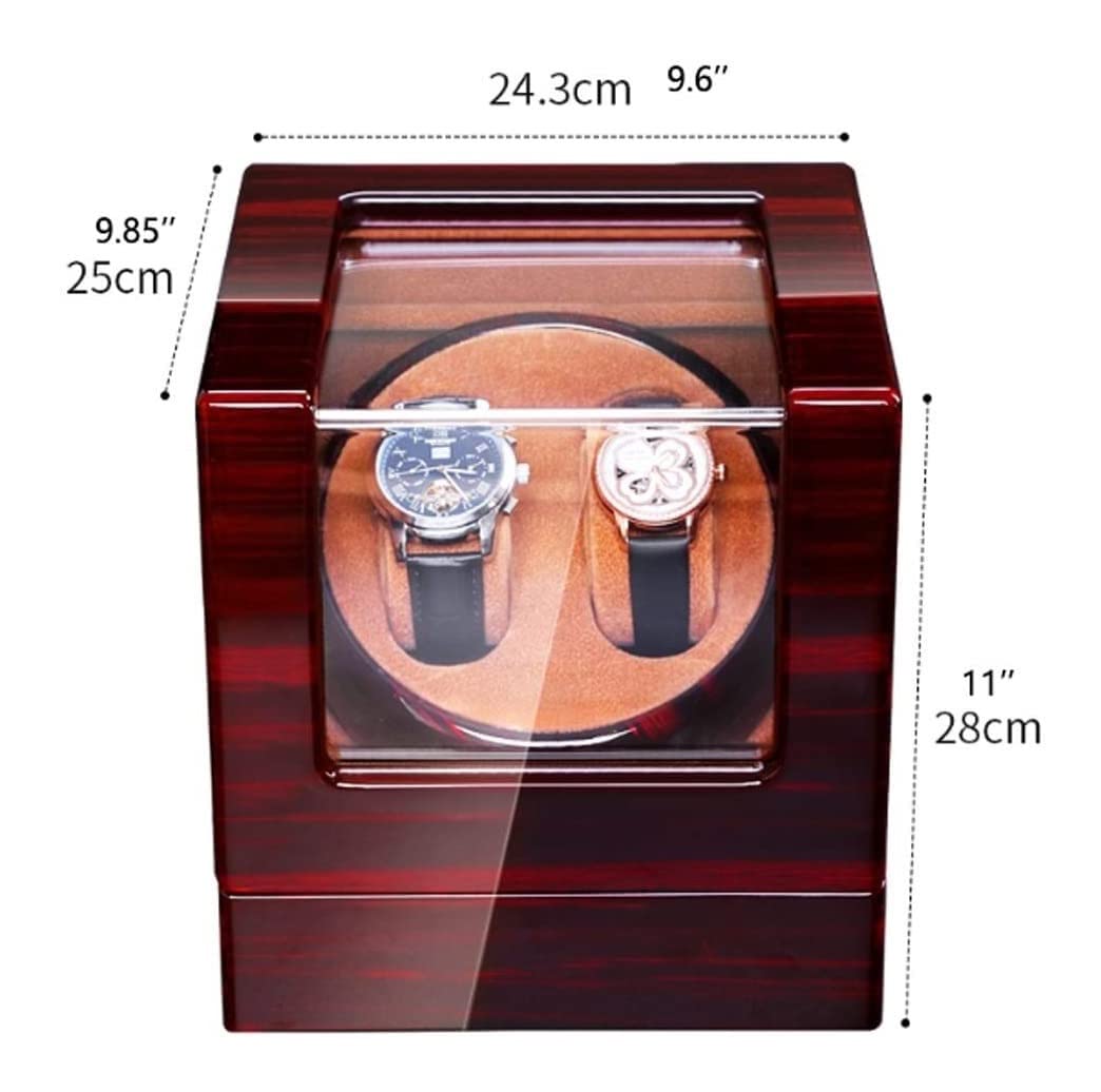 Uhrenaufbewahrung Automatik-Uhrenbeweger-Schaukasten, 2 Automatische Rotations-Leder-Holz-Uhrenbeweger-Aufbewahrungs-Schaukasten Uhrenkasten(A,with Light)