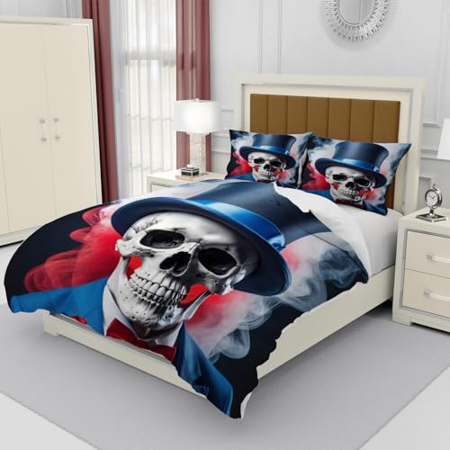 Parure de lit 2 personnes squelette housse de couette microfibre à zip - 3