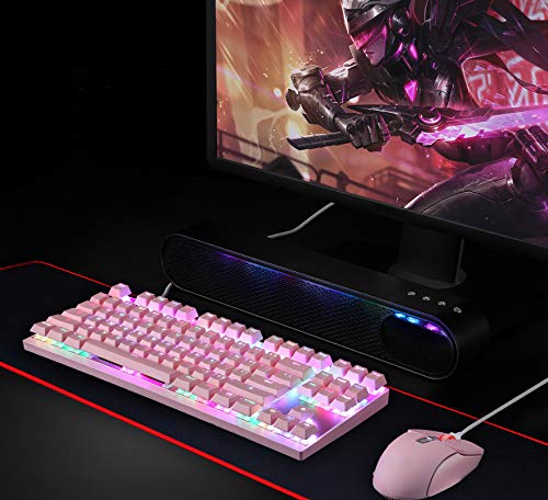 MOTOSPEED Professional Gaming Mechanical Keyboard RGB Rainbow Backlit 87 Keys Illuminated Computer USB Gaming Keyboard for Mac & PC Pink - Thumbnail 5