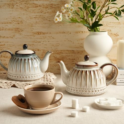 Sweese Ceramic Teapot with Beaded Retro Floral Glaze, 1100ml/37 oz Large Tea Pot for Loose Leaf or Tea Bags, Serves 4 Cups, Nebula Blue - Image 5
