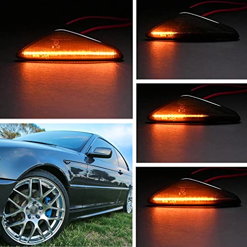 Nslumo Sequential Amber Led Side Marker Lights For 2004-2006 B'mw E46 Lci 325Ci 330Ci Coupe Convertible Front Fender Turn Signal Indicator Blinker Lamps Oem Replacement (Smoked Lens) #TOP3