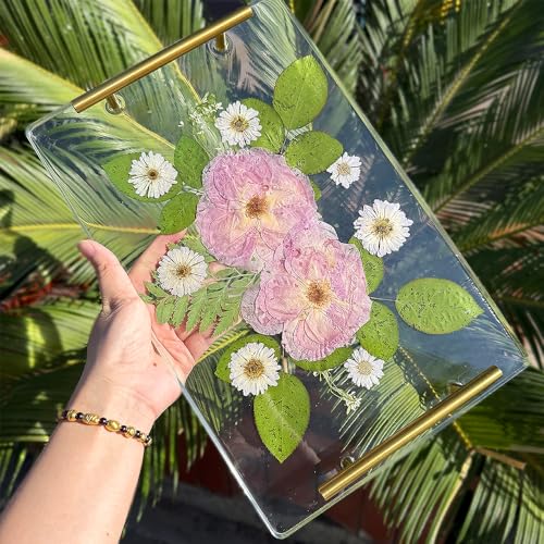 Image of RESINWORLD 14 inch x 9 inch x 0.5 inch XL Large Rectangle Mold, Deep Serving Tray Mold with Handles, Wedding Flower Mould for Resin