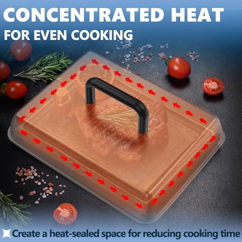 Image of SafBbcue 2 Sets Flat top grill accessories 14 inch Rectangle Cheese Melting Basting Cover for Blackstone,Pitboss,Camp Chef Steamer Dome Pizza Oven /Wok Cover,Metal Plate Cover for Grill Cooking Accessories
