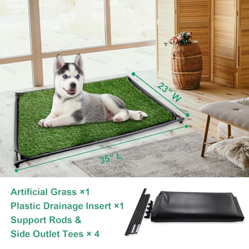Image of Dog Grass Pad with Tray, 35 inch X 23 inch Large Indoor /Outdoor Potty Training Pad, Durable Leak-Proof Tray and Reusable Puppy Grass Pads, Easy Clean Portable Pet Relief System for Small to Medium Dogs