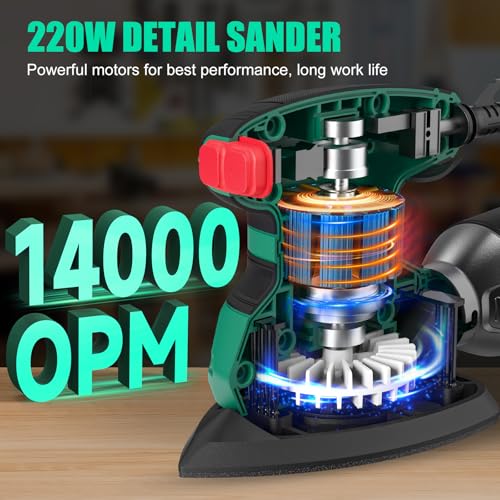 SORAKO Electric Sander,220W 14000 OPM 230V Sander for Wood with Dust Collector and 16 Pieces of Sandpaper, Compact Sanding Machine is Perfect for Sanding, Polishing in Small Spaces 2 SORAKO Electric Sander,220W 14000 OPM 230V Sander for Wood with Dust Collector and 16 Pieces of Sandpaper, Compact Sanding Machine is Perfect for Sanding, Polishing in Small Spaces - Image 2