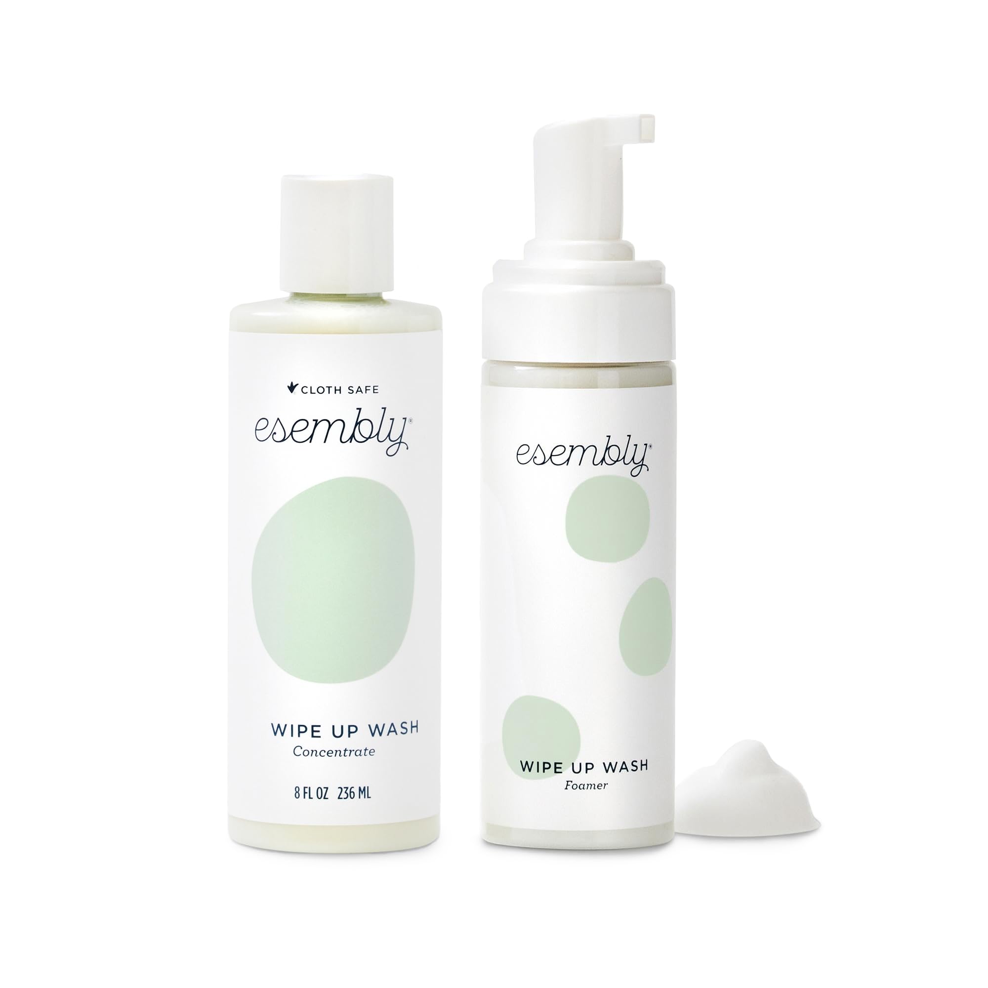 Esembly Wipe Up Wash Kit, Organic No-Rinse Foaming Wipes Solution, Use with Cloth Wipes on Baby’s Diaper Area, or as a Body Wash, Includes Refillable Foamer Bottle and 8oz Concentrate